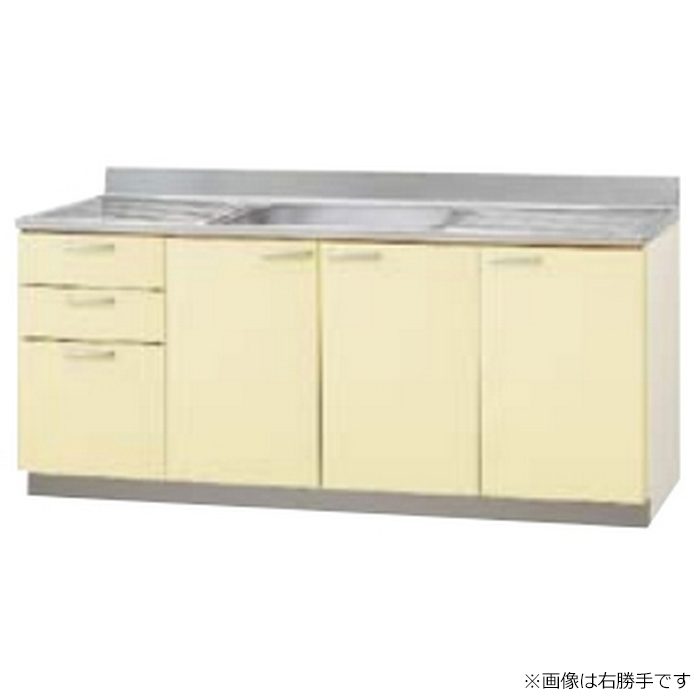 TAY-180ML 木キャビキッチン さくら 流し台 底板ステンレス貼り 置網棚付 左タイプ 間口180×高80cm イエロー