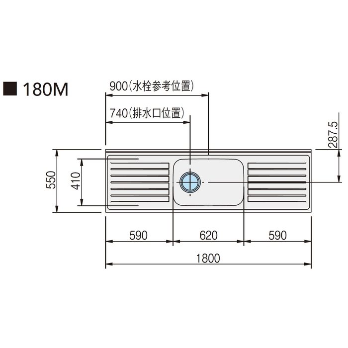 TAY-180ML 木キャビキッチン さくら 流し台 底板ステンレス貼り 置網棚付 左タイプ 間口180×高80cm イエロー