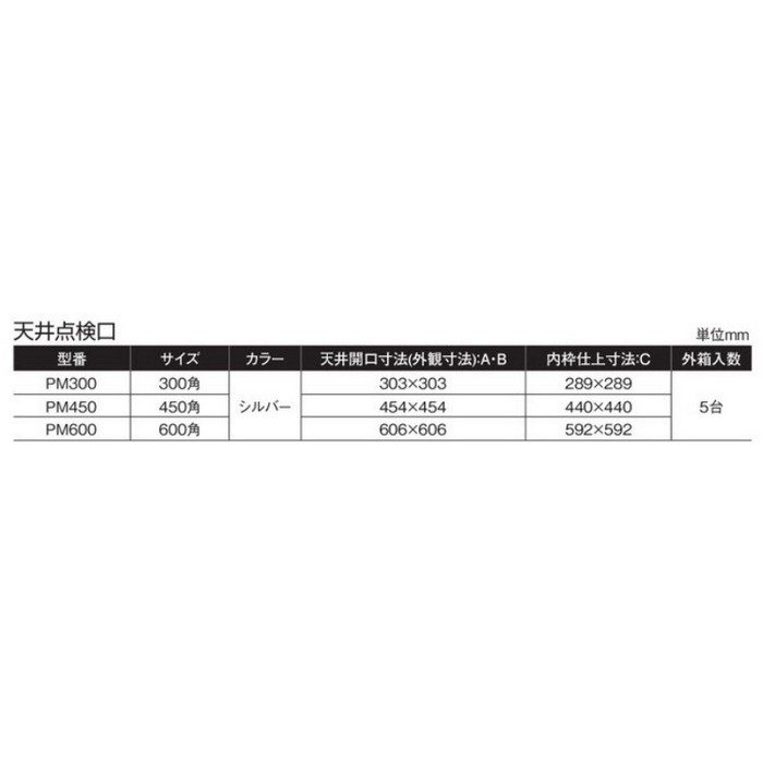 PM450 SPG PM目地天井点検口（目地専用タイプ） 吊り金具 コインロック式 450角 シルバー