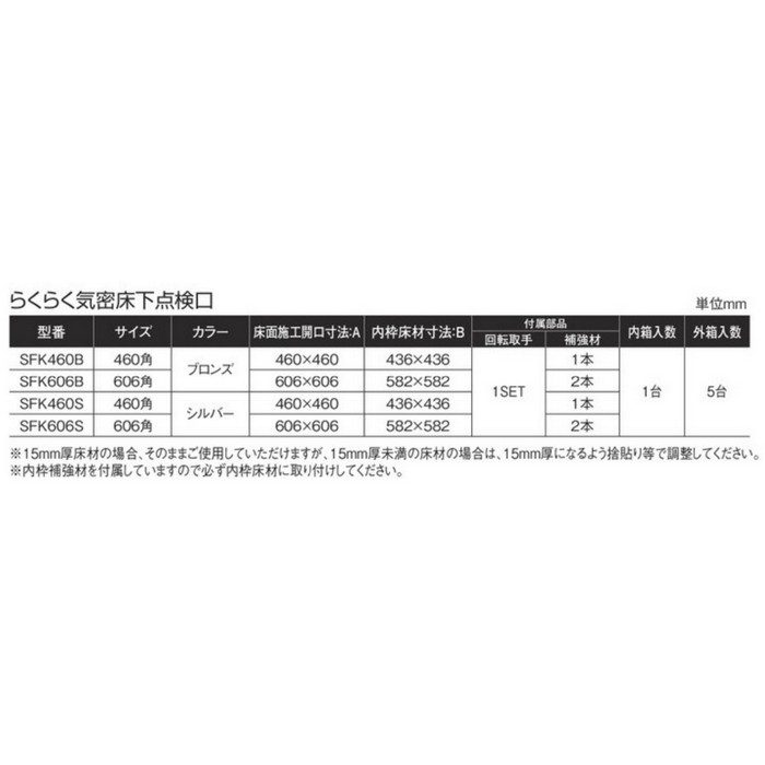 SFK606S SPG らくらく気密床下点検口 606角 シルバー サヌキ