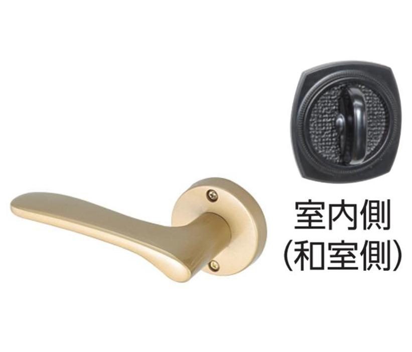 JL-20-2M-TSG-L ドアロックシリーズ Jレバー レバーハンドル 20番タイプ 丸座 戸襖錠 バックセット65mm 塗装サテンゴールド
