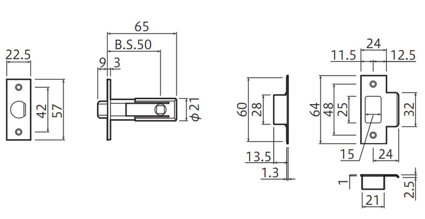 JL-24-1M-ZB ドアロックシリーズ Jレバー レバーハンドル 24番タイプ 丸座 空錠 バックセット50mm つや消しブラック
