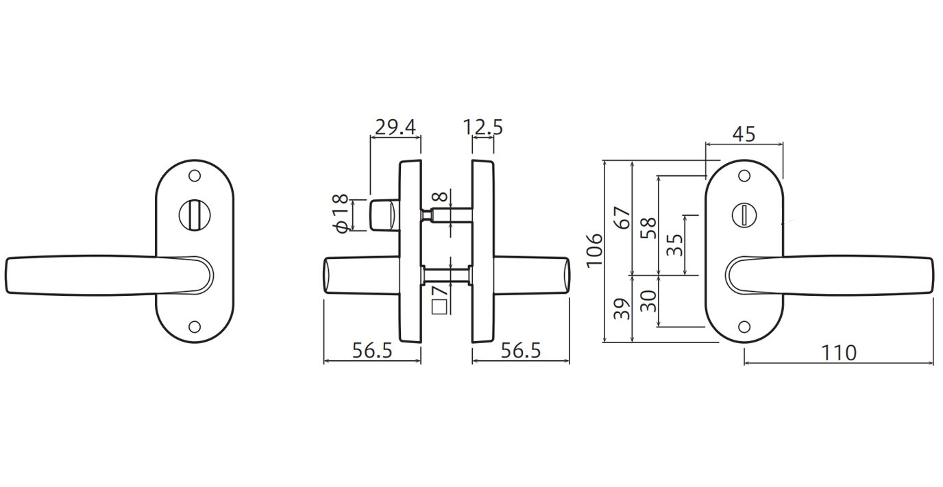 JL-24-3K-N ドアロックシリーズ Jレバー レバーハンドル 24番タイプ 小判座 内締錠 バックセット50mm ニッケル