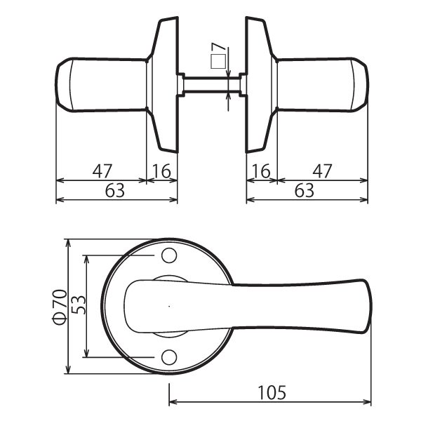 DT1-1M-MB ドアロックシリーズ TKレバー 取替用レバーハンドル 空錠 バックセット60mm 塗装ブラウン色