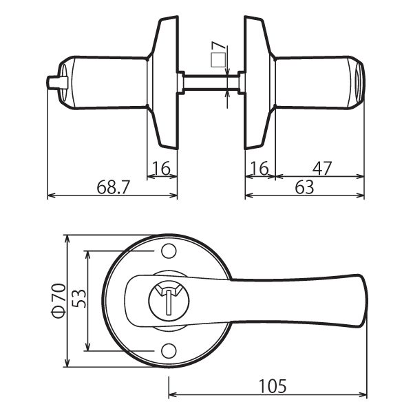 DT1-4M-MB ドアロックシリーズ TKレバー 取替用レバーハンドル 表示錠 バックセット60mm 塗装ブラウン色
