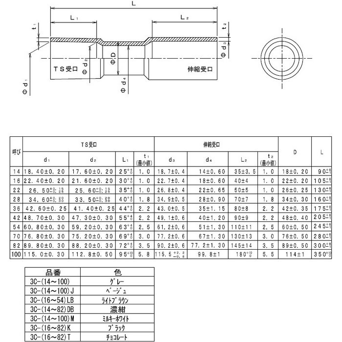 3C-70K 付属品 伸縮カップリング 適合管VE70 ブラック