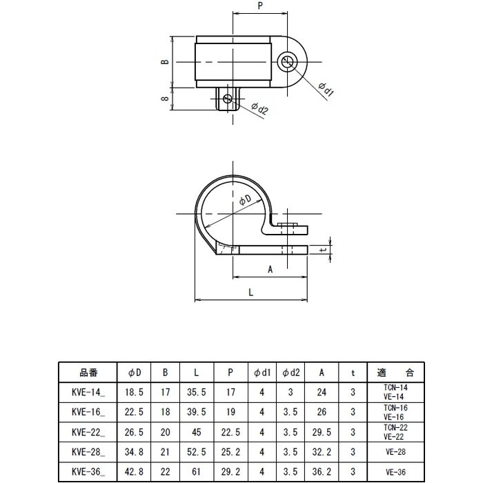 KVE-16K 付属品 VE片サドル 適合管VE16 ブラック 10個入