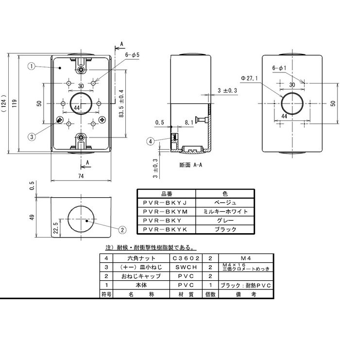 PVR-BKYK 付属品 露出スイッチボックス（ブランクタイプ） コネクタネジのサイズ呼び22用（G3／4） ブラック