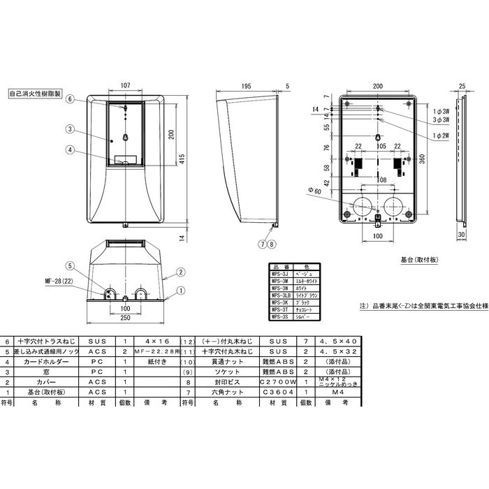 WPS-3K 電力量計ボックス（スマートメーター用・隠ぺい型）フロント透明カバー付 自己消化性樹脂製 適用電線サイズ22mm2 ブラック