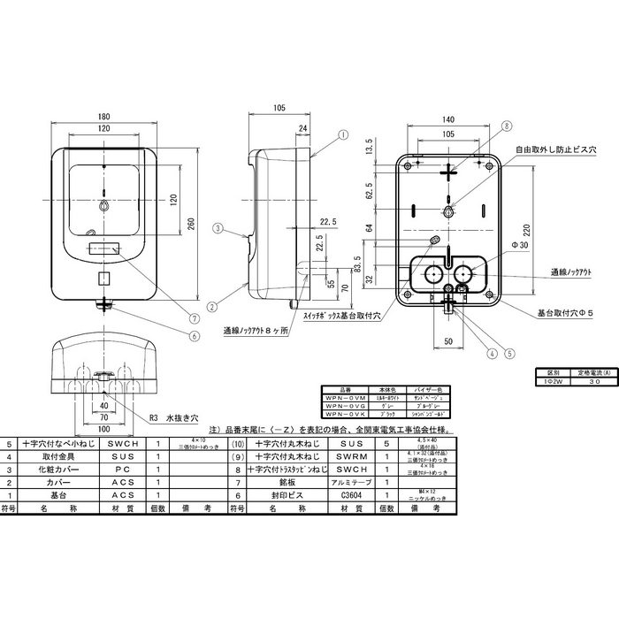 WPN-0VK 電力量計ボックス（バイザー付） 1個用 自己消化性樹脂製 ブラック