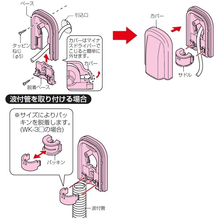 WK-2K 防水引込みカバー 自己消化性樹脂製 適合波付管CD管（16）、PF管（16）、TLフレキ（16） ブラック