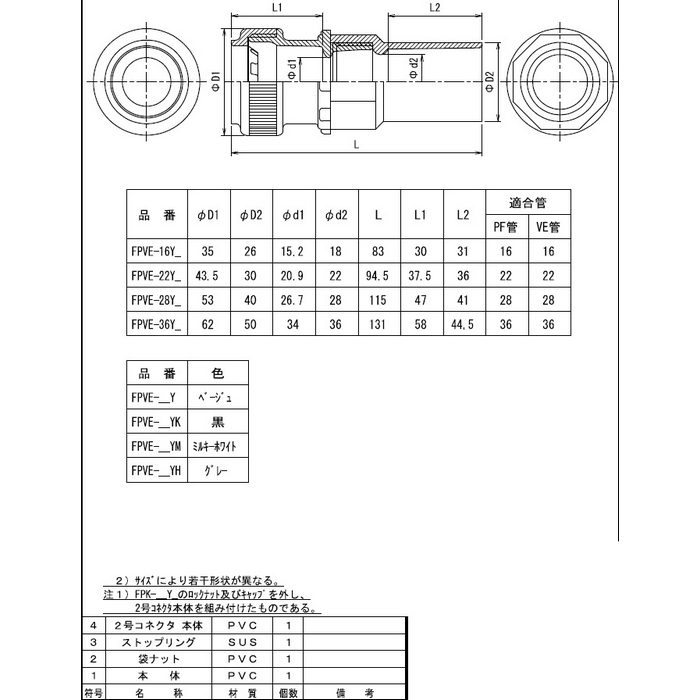 FPVE-16YK コンビネーションカップリング ミラフレキSS ミラフレキMF 適合管PF管16、VE管16 ブラック 10個入