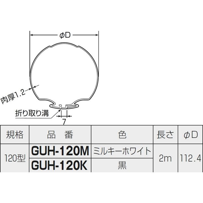 GUH-120K スッキリフロートⓇ（エアコン配管用ダクト） ハイグレードタイプ 120型 長さ2m ブラック