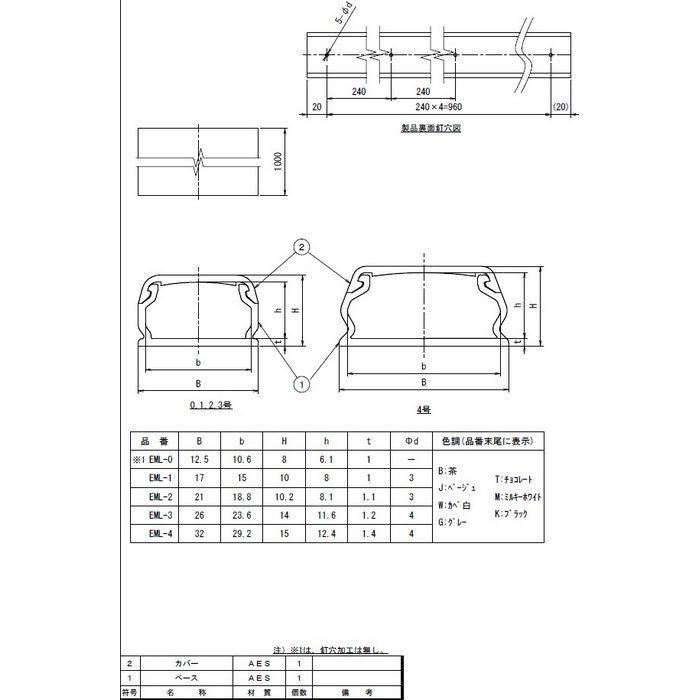 EML-4K Eモール（VVFケーブル・光ファイバ用モール） ブラック 5本入