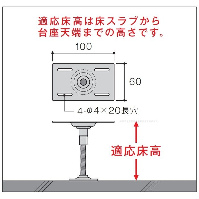 PDP-75d ウッドデッキ用支持脚（スチールベースプレートタイプ） PDP型 中心高75mm