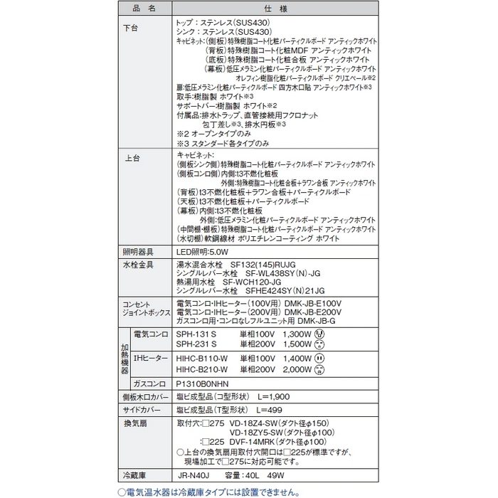 DMK15HEWE1F200R ミニキッチン スタンダード 扉タイプ ハーフユニット IHヒーター200V シングルレバー水栓（一般地用） 右勝手 間口150cm アンティックホワイト