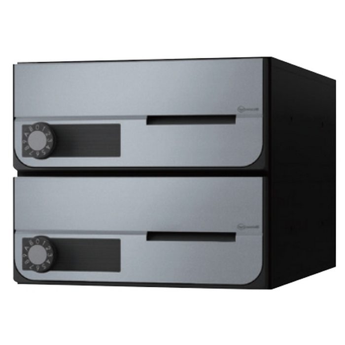 KS-MB4202PU-2L-SV 集合住宅用ポスト 2戸用 前入前出 防滴タイプ MB4202PUタイプ 静音大型ダイヤル錠 W360×H240×D316.2 シルバー