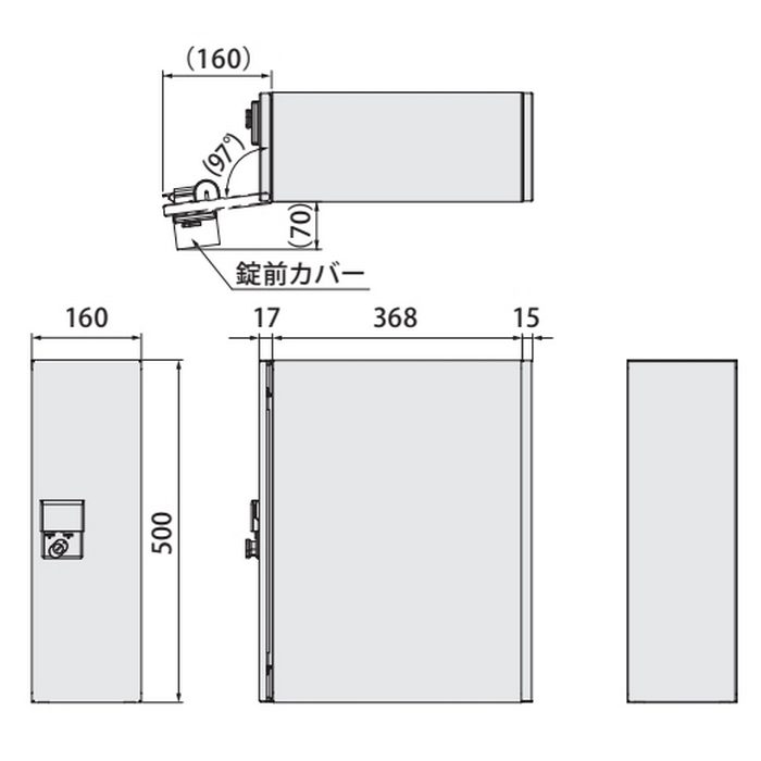 KS-TLU160-S500-L 宅配ボックス SMART 前入前出 機械式・防滴タイプ TLU160タイプ W160×H500×D400 ライトグレー