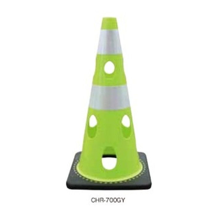 CHR-700GY 穴あきコーン 約巾360×高さ700mm 反射ホワイト 本体グリーンイエロー 5個入