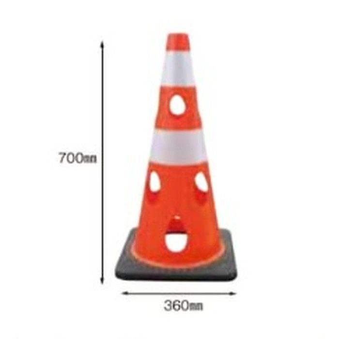 CHR-700GY 穴あきコーン 約巾360×高さ700mm 反射ホワイト 本体グリーンイエロー 5個入