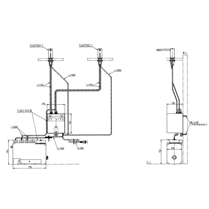 TLK07S02JA オートソープディスペンサー（自動水石けん供給栓） ムース 2連 3Lタンク補給 光電センサー スパウト丸