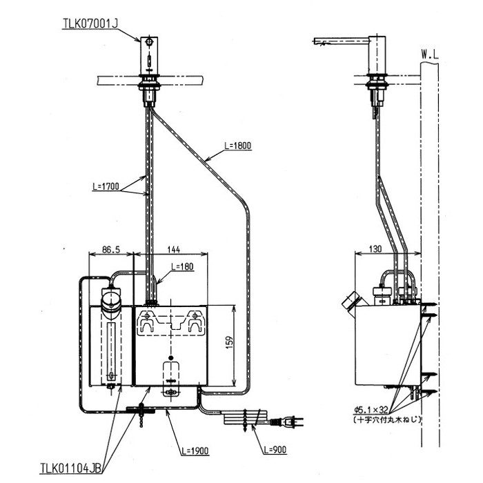 TLK07S04JA オートソープディスペンサー（自動水石けん供給栓） ムース 1連 1Lタンク補給 光電センサー スパウト丸