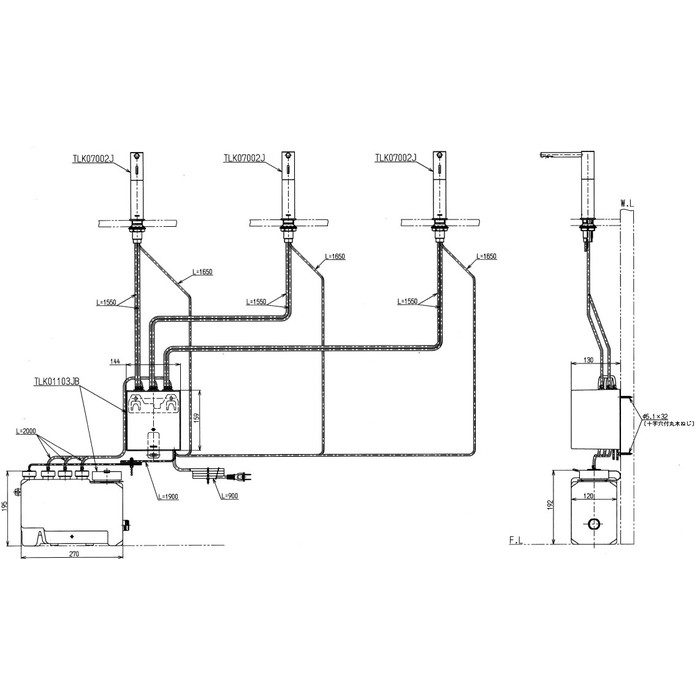 TLK07S07JA オートソープディスペンサー（自動水石けん供給栓） ムース 3連 3Lタンク補給 光電センサー スパウト丸