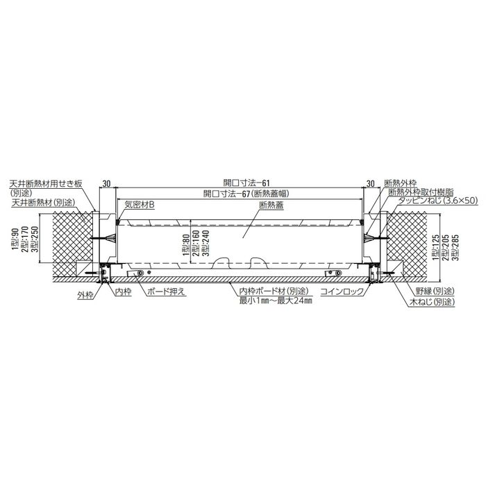 CXDW224 気密・断熱タイプ天井点検口 額縁タイプ 断熱蓋厚160mm ツーバイフォー ホワイト
