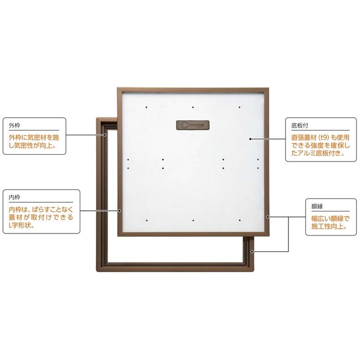 HFPB360 フローリング用タイプホーム床点検口 置床・在来工法両用 一般タイプ 底板付 600角 ブロンズ