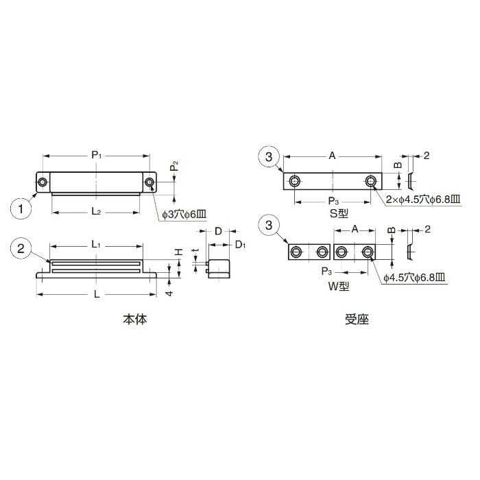 ランプ印強力･スペシャルマグネットキャッチ(S型･W型) MC-SPM-W 140-050-071