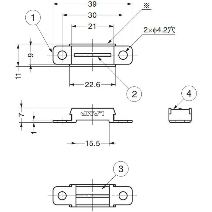 ランプ印ステンレス鋼製平行小型マグネットキャッチMC-YN-005(受け座別売り) MC-YN005 140-059-558