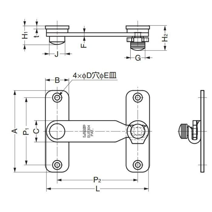 ランプ印ステンレス鋼製内掛けBLT型(鏡面仕上) BLT-60 140-050-253