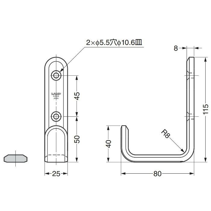 ランプ印ステンレス鋼製フック XL-SF型 XL-SF-115-S 110-020-1【翌日