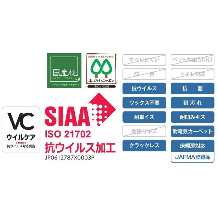 JRF1YS1VAA ラスティック フェイス リッチ・JベースVC 1本溝 抗ウイルス 床暖房対応 12×303×1818mm アカシア 6枚入