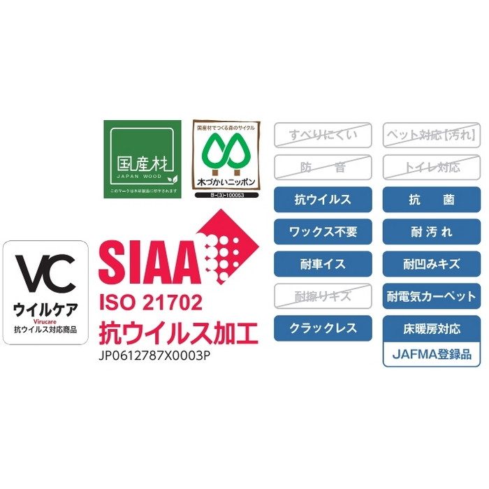 JRF1YS1VSN ラスティック フェイス リッチ・JベースVC 1本溝 抗ウイルス 床暖房対応 12×303×1818mm セン 6枚入