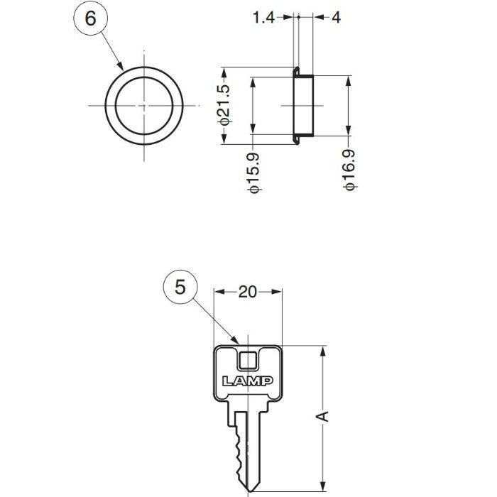 ランプ印面付シリンダー錠2650型(別番) 2650-16-DN-B 150-022-061