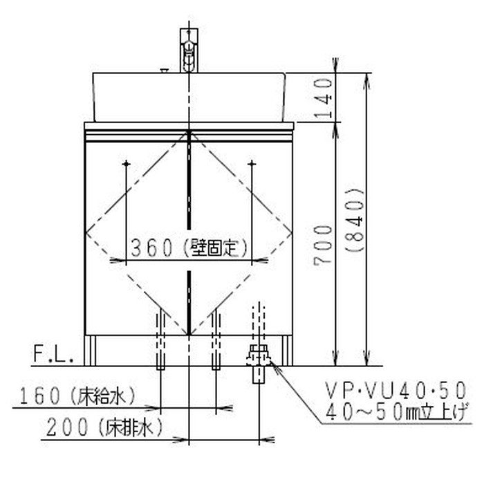 LU0601CSD1E10/BW1 洗面器セット スクエアライン W600 引出し水栓 ホワイト（止水栓別途）