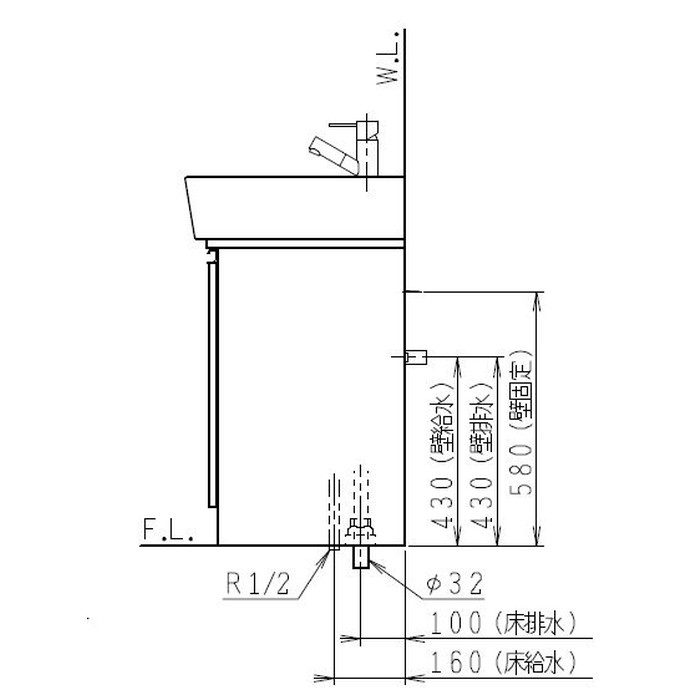 LU0601CSD1E10/BW1 洗面器セット スクエアライン W600 引出し水栓 ホワイト（止水栓別途）