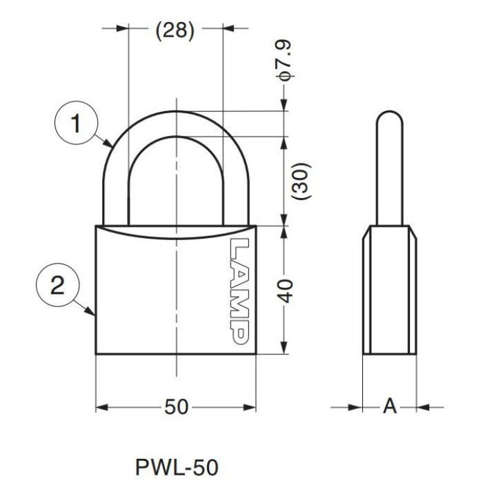 ランプ印ダブルロック南京錠PWL型 PWL-50 150-013-026