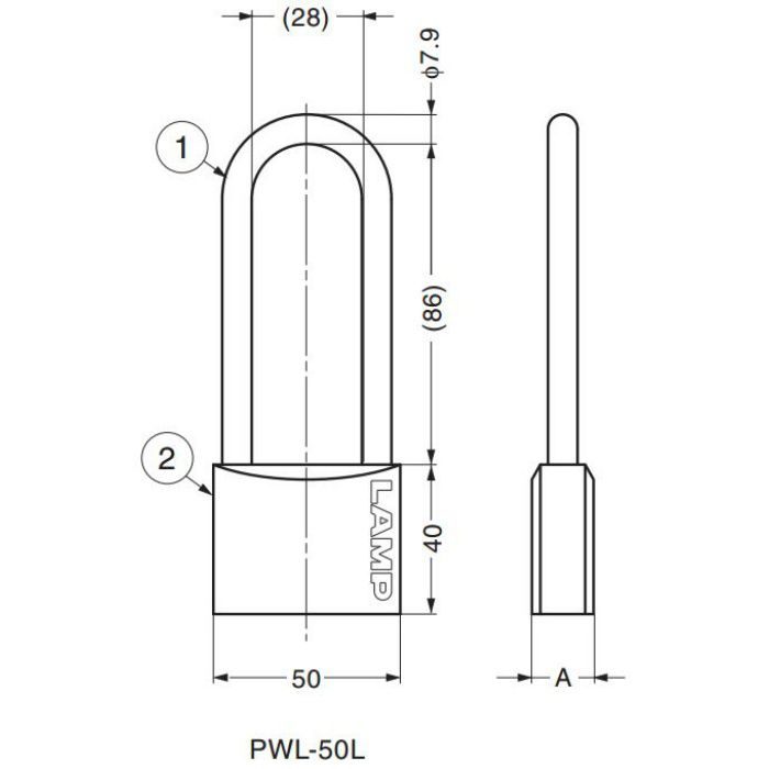 ランプ印ダブルロック南京錠PWL型 PWL-50L 150-013-030
