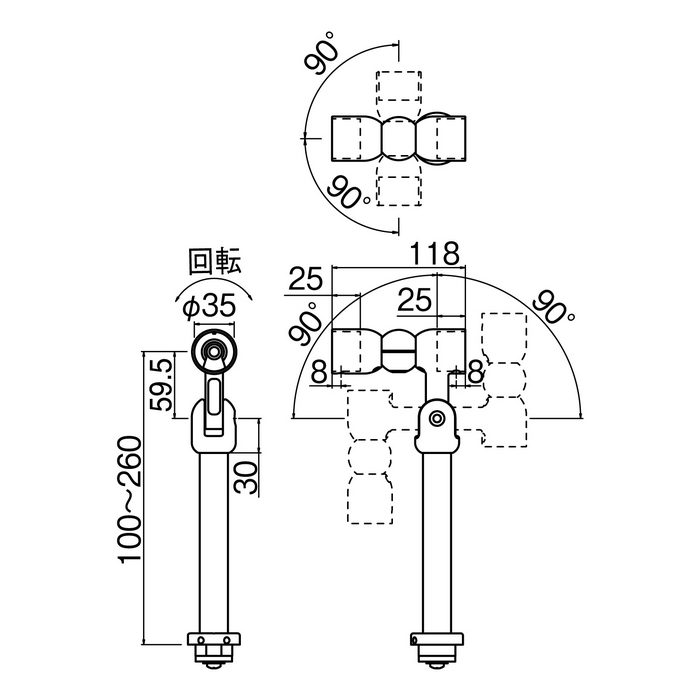 ABH-26 アプローチブラケットコンポシリーズ 片方サポート自在ジョイント シルバー