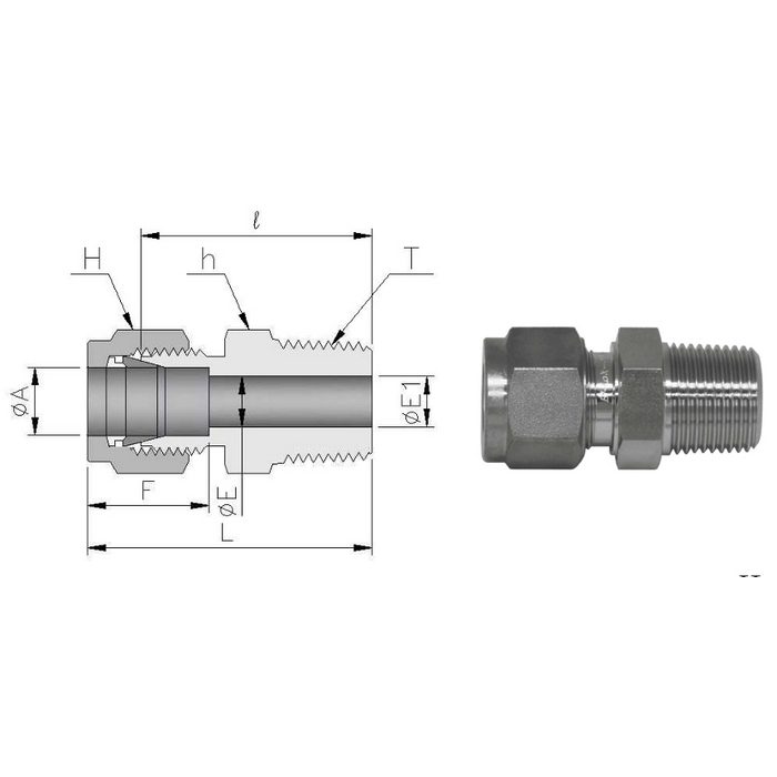 DCT4-1SS ダブルフェルールタイプ チューブ継手 オスコネクター 1／4OD×NPT1／16 （205303）