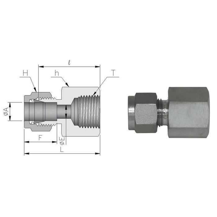 MDSA10M-8SS ダブルフェルールタイプ チューブ継手 メスコネクター 10mmOD×NPT1／2 （452165）