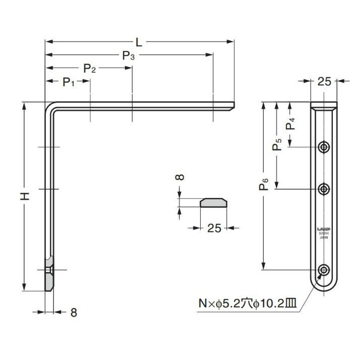 ランプ印ステンレス鋼製アングルXL-SA01型 XL-SA01-120S 120-030-303