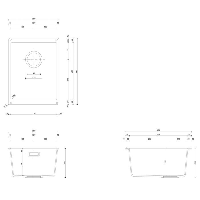 523410 【BLANCO】シンク（本体） SUBLINE 320-U W320×D400×H190mm（内寸） white ホワイト