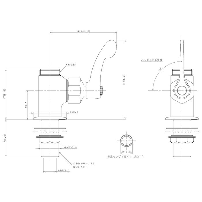 700-795-20QR 単水栓 厨房用立形自在水栓本体 20mm
