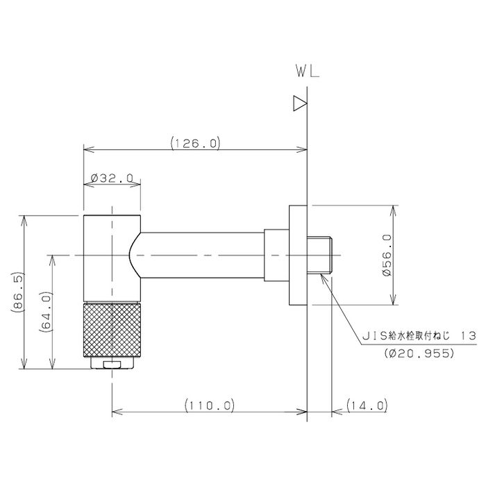 703-701-B 水栓金具 横水栓 ロング 槌 マットブルー