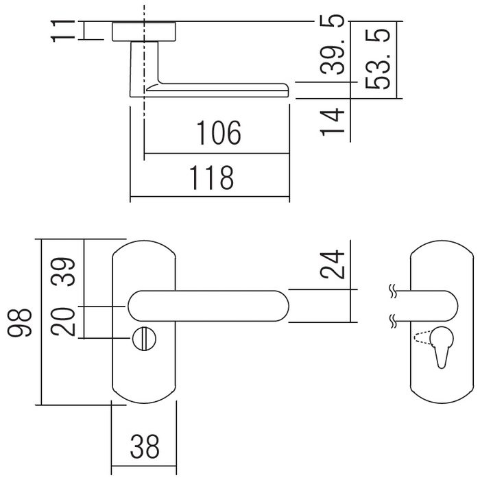 LU32-BP4-1S-WH 浴室用レバーハンドル 空錠 バックセット32 DT30 ホワイト
