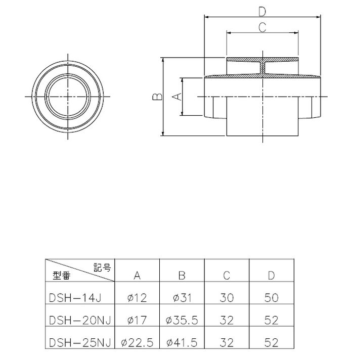 DSH-25NJ 因幡電工 直線ジョイントφ20・25 DSH-20・25N用パーツ 径52mm 10個入