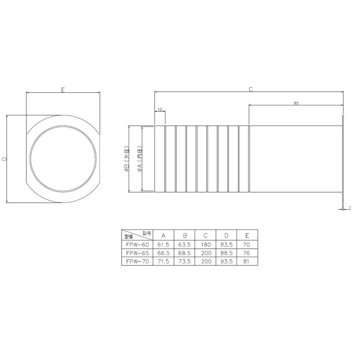 FPW-60 因幡電工 ツバ付貫通スリーブ 径83.5mm アイボリー（シルキーホワイト系）